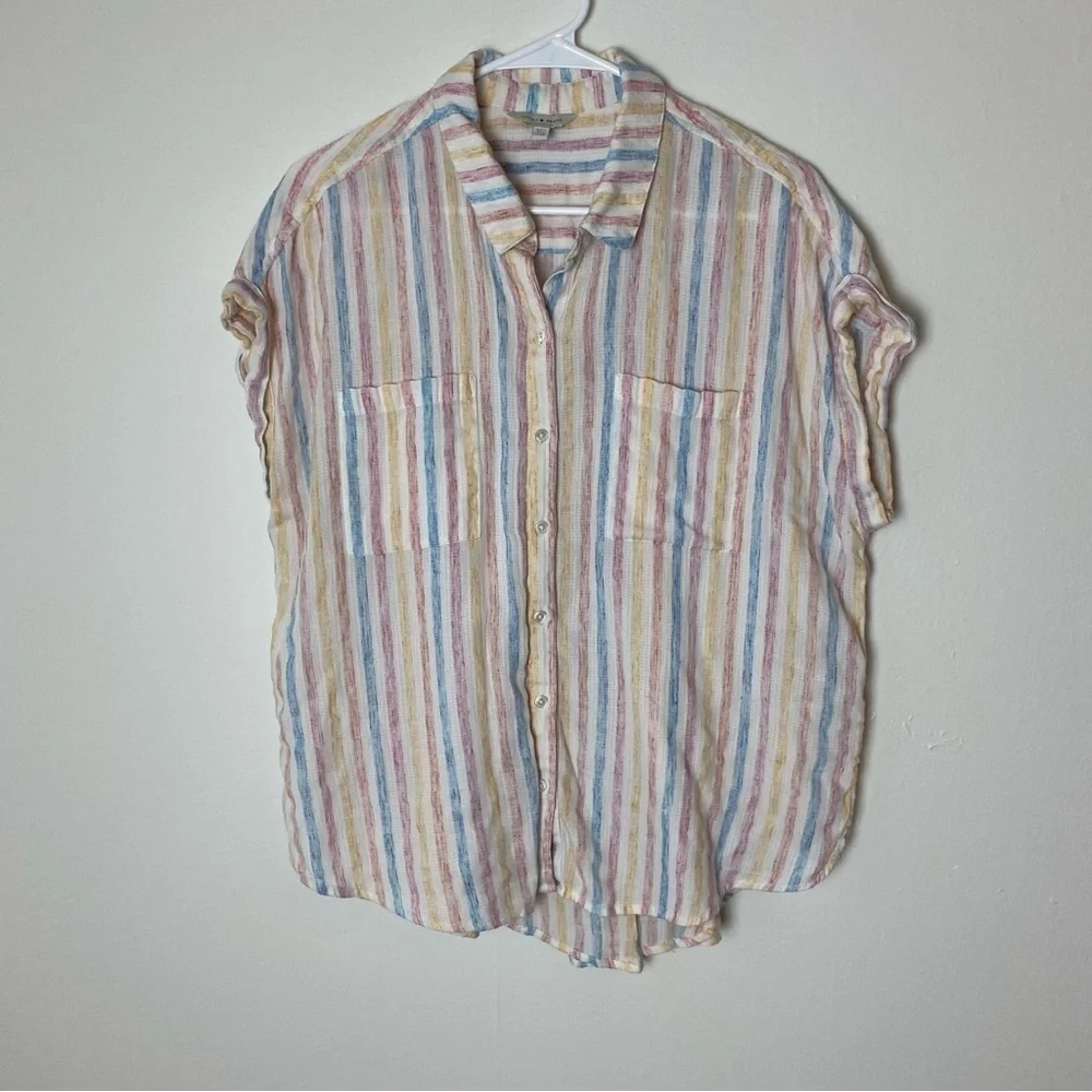Lucky Brand Split Back Striped Button Front Lightweight Top - Picture 11 of 15